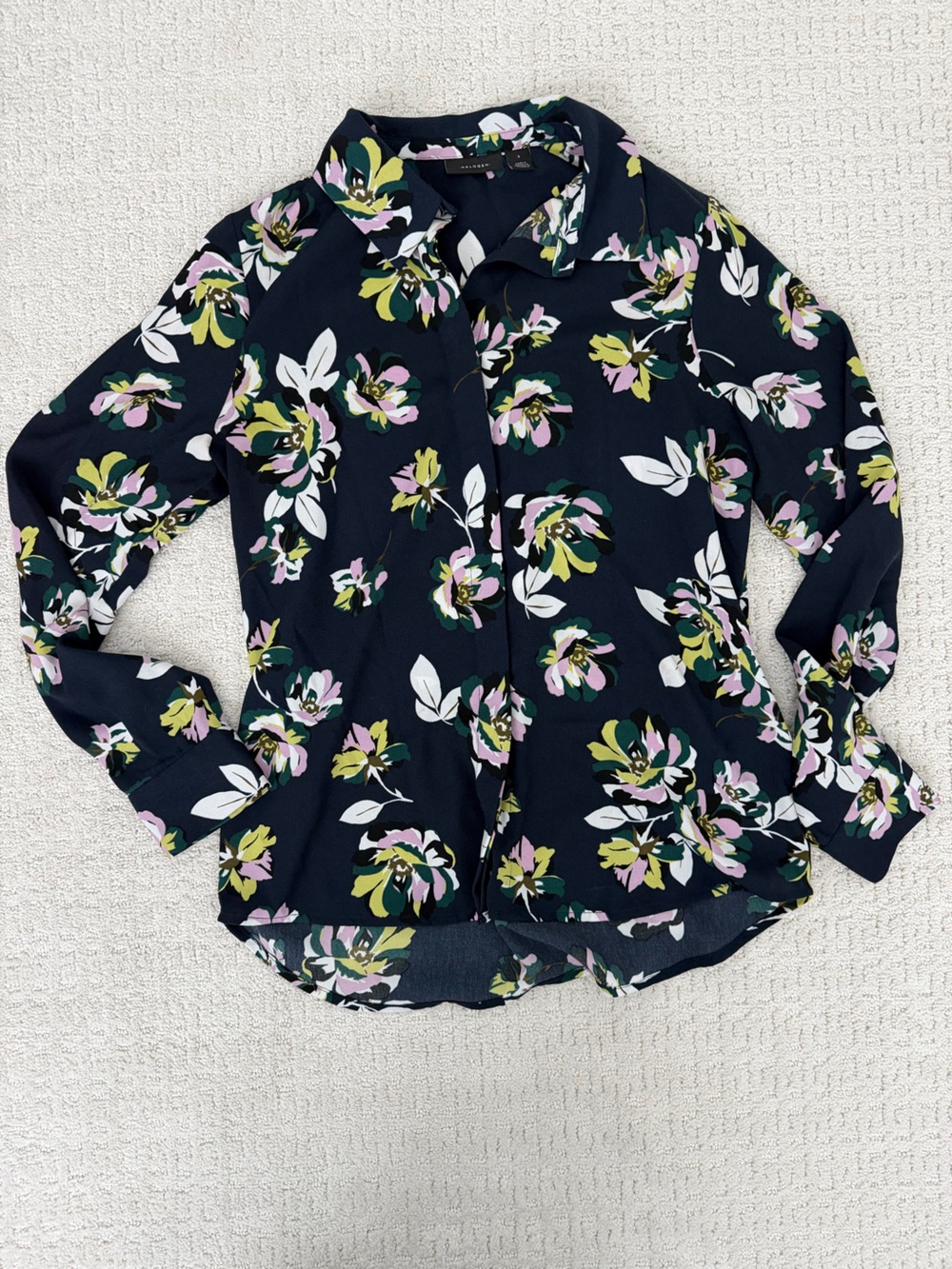 Halogen Navy Floral Button-Down Blouse